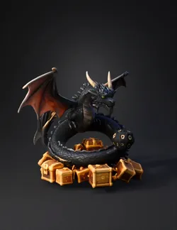 Create a fantasy dragon curled around a pile of treasure while protect