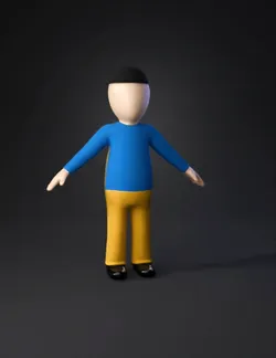 stylized humanoid figure with blue shirt yellow pants and black shoe