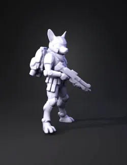 gray and purple sci fi armored mech suit with futuristic armor plating