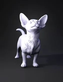 chihuahua figurine with tan and white fur large ears glossy eyes bl