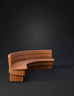 curved wooden bench with slatted back and seat wooden furniture