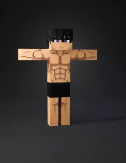 muscular humanoid torso with beige skin and black shorts voxel styled