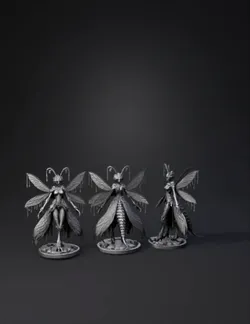 Wasp queen fantasy insect model with ornate wings segmented body and