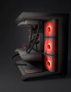 gaming pc with red internal lighting transparent side panel red fans