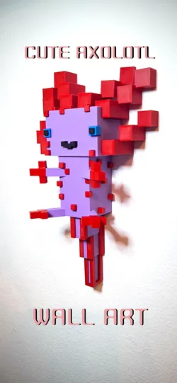 Cute Axolotl  minecraft style WALL ART  variant 2
