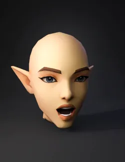 elf head with elongated ears and peach skin tone polygonal mesh detai