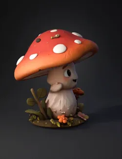 Create a highly detailed 3D printable whimsical mushroom character des
