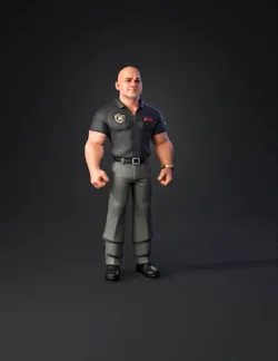 muscular male character model wearing a dark gray polo shirt gray dre