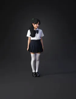 schoolgirl outfit with navy pleated skirt white blouse with blue bow
