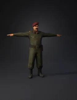 soldier figure in olive green uniform with red beret belt and lace u