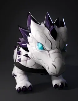 white crystalline dragon with purple spikes turquoise eyes blue crys