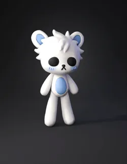 white plush bunny toy with blue belly and blue inner ears cartoon cha