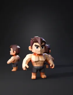 Create a stylized low poly 3D male fantasy fighter character in T pose