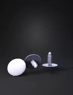 gray rivet like fastener with flat head and threaded stem three piece