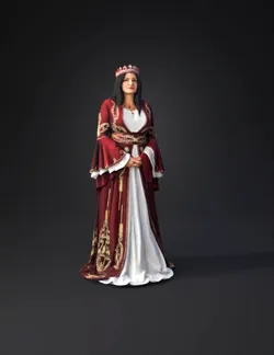 royal gown with ornate gold embroidery maroon and white fabric long