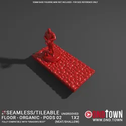 3D Modular Dungeon Tile: Floor - Organic - Alien Pods 02 - 1x2 (2 Tiles) (UNGROOVED) NEAT SHALLOW - DnD Town Minis (www.dnd.town)