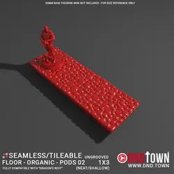 3D Modular Dungeon Tile: Floor - Organic - Alien Pods 02 - 1x3 (3 Tiles) (UNGROOVED) NEAT SHALLOW - DnD Town Minis (www.dnd.town)