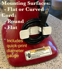 Appliance Cord Wrap v2, Flat/Curved Surfaces,  Various Diams. Flat/Round Cord