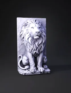 Create a luxurious vertical 3D wall mounted lion bas relief for a vill