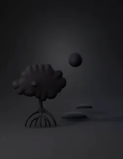 silhouette tree with roots and abstract oval shapes