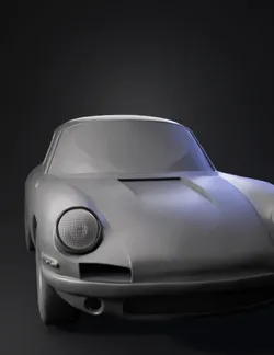 unpainted 3d model of a compact sports car with smooth gray material a