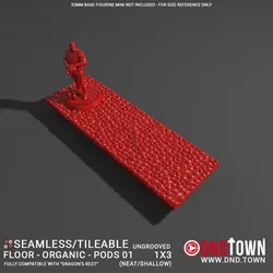 3D Modular Dungeon Tile: Floor - Organic - Alien Pods 01 - 1x3 (3 Tiles) (UNGROOVED) NEAT SHALLOW - DnD Town Minis (www.dnd.town)