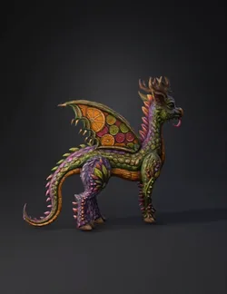 colorful dragon with green scales purple underbelly orange wing with