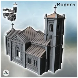 Other STL Download - Modern Christian church with steeple, stained glass windows,by Hartolia Miniatures