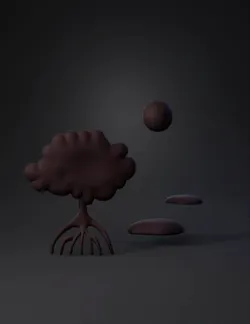 tree silhouette with roots and rounded organic shapes