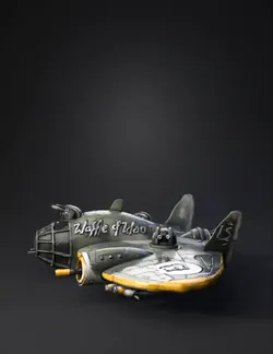 twin engine cartoon military aircraft with gray green camouflage yell