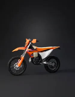 orange dirt bike with knobby tires front suspension forks off road s