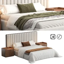 Walvia Gray Velvet Luxury Wide Headboard Bed