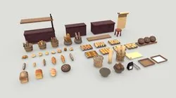 Low poly bakery food and furniture assets