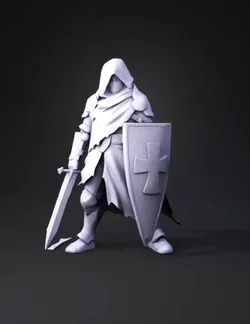 knight with shield and sword in armored robes