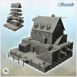 Other STL Download - Large medieval building on stone platform with port (9) - scby Hartolia Miniatures