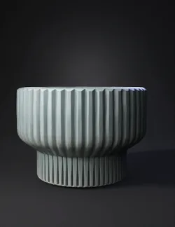 blue ribbed planter pot with vertical grooves ceramic texture