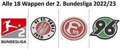 2. Bundesliga - alle 18 Vereinswappen 2022/23