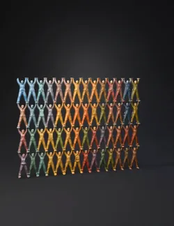 colorful array of humanoid figures standing with arms raised