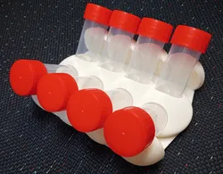 Stand for eight 30mm tubes inclined at 45 degrees in mushroom style design.