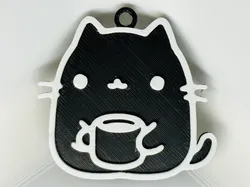 Cat Drinking Coffee Keychain