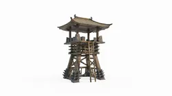 Asian ancient architecture hand-painted style defense tower