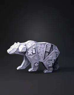 bear mosaic sculpture comprised of geometric panel pieces with puzzle
