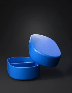 blue round jewelry ring box with lid open interior divided light blu