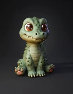 clay dinosaur toy with big brown eyes rounded body textured bumps p