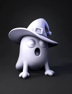 create a cute pink slime girl wearing a wide brimmed witch hat kneeli