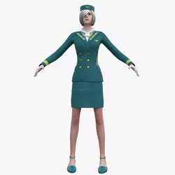 Female Flight Attendant Stewardess Low Poly PBR Blender Low-poly 3D model
