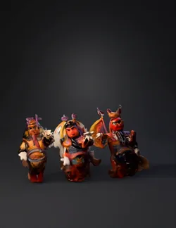 group of ornate chinese opera puppets with colorful costumes and headd