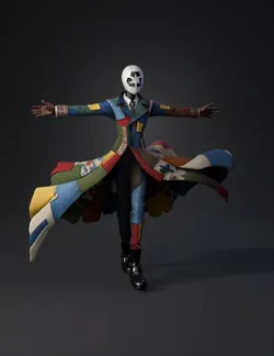 patchwork recycler character design with multicolor patchwork coat fr