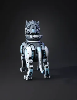 robotic tiger with chrome plating glowing blue accents intricate gea