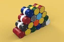 STEEL DRUM BARREL STACKED VARIOUS COLOR GALLON GAS TANK OIL FUEL